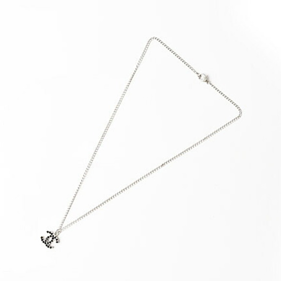 CHANEL Necklace Pendant Coco Mark CC Double-Sided Rhinestone Black Silver - Picture 3 of 5